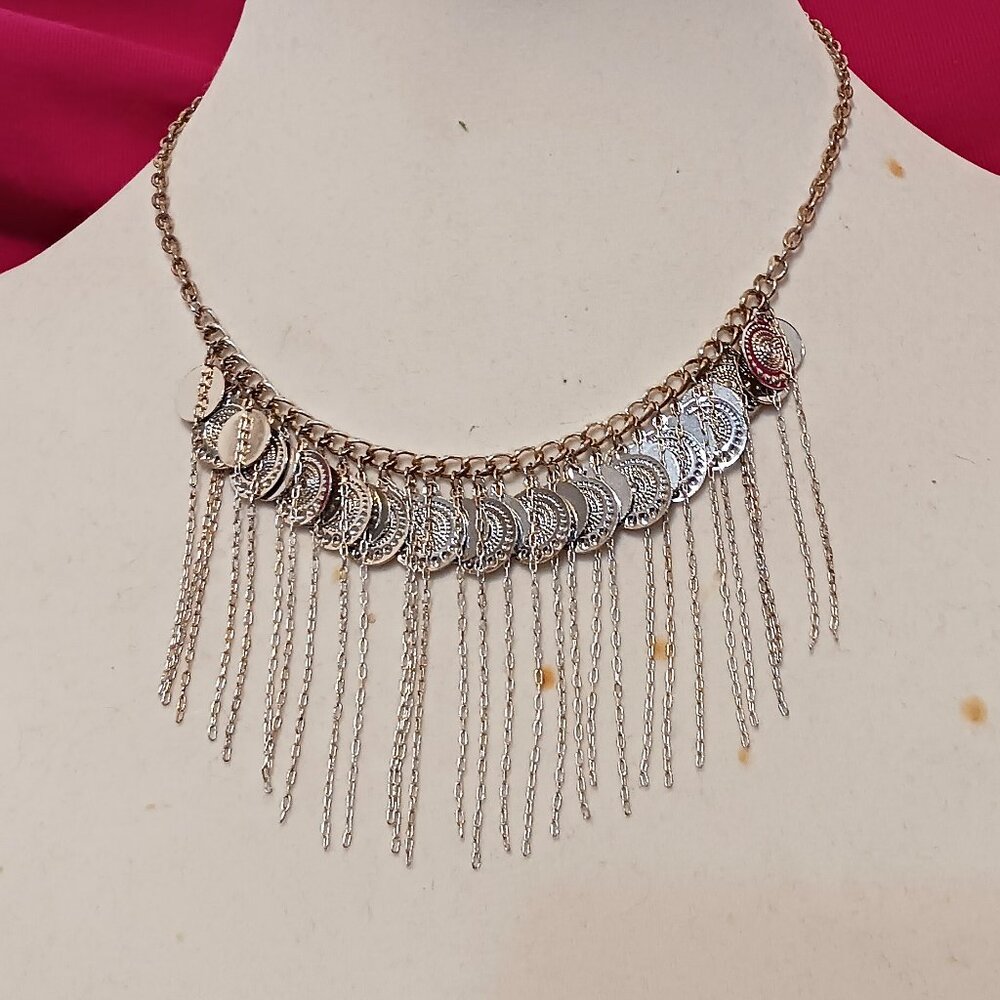 Handmade Silver Gypsy Coin Fringe Choker Necklace Boho Hippie Festival - Picture 4 of 8